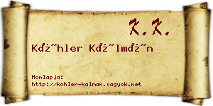 Köhler Kálmán névjegykártya